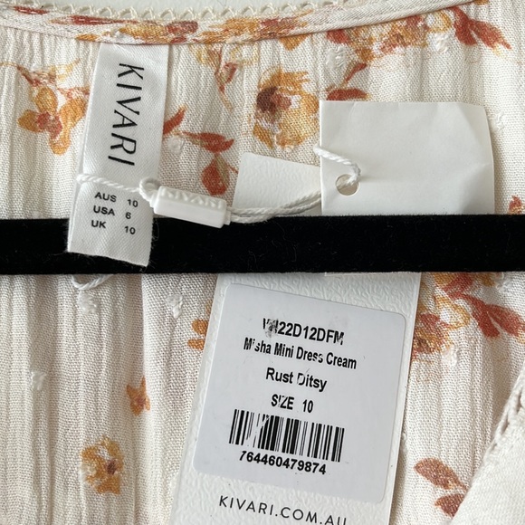 KIVARI Misha Cream Rust Ditsy Long Sleeve Mini Dress NWT - Picture 12 of 16